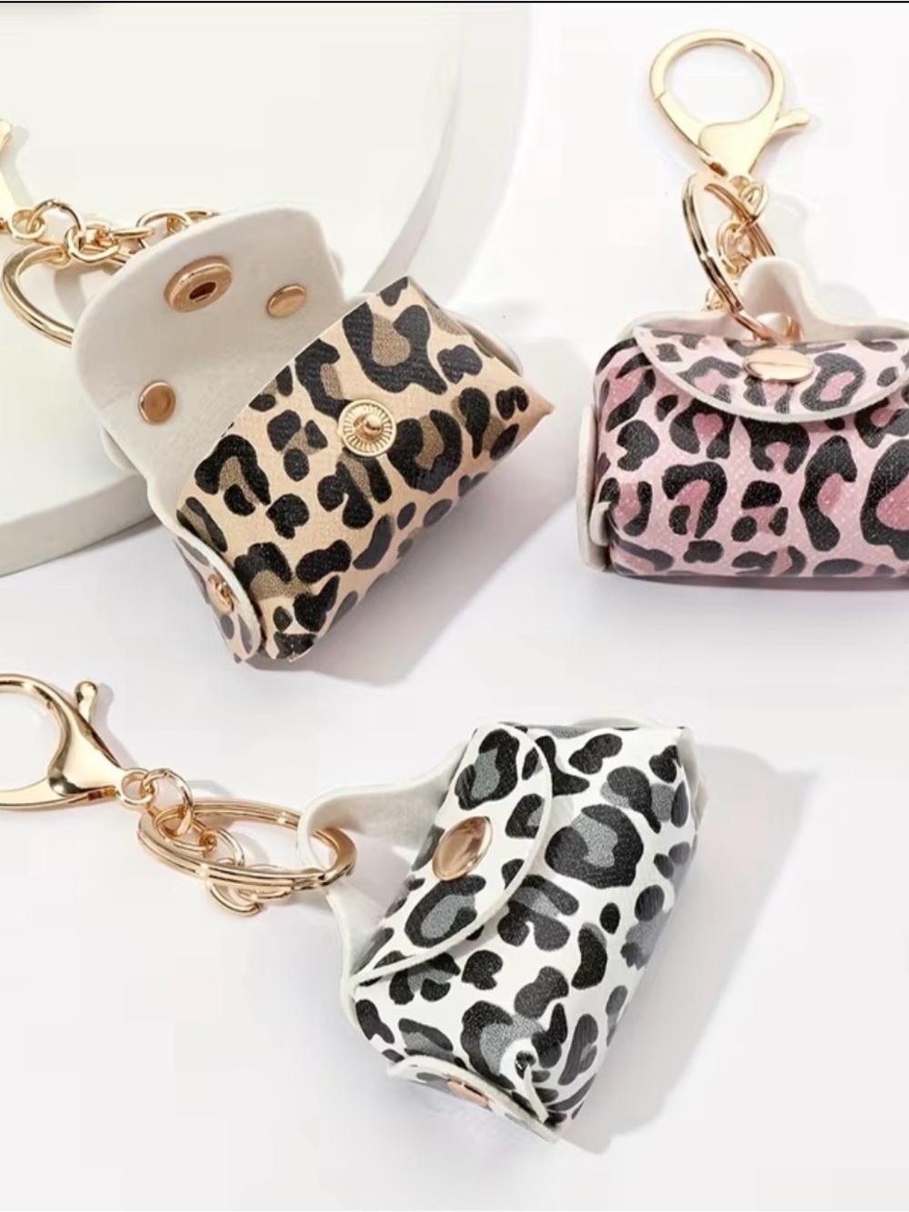 Leopard Print Mini Purse Keychain - Gold Hardware - Picture 3 of 3